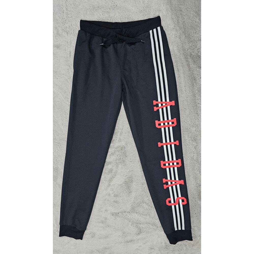 Adidas Neo Slim Joggers, Black/ Red Logo,  3 Stripes, Drawstring, Womens Sz S - Picture 2 of 8
